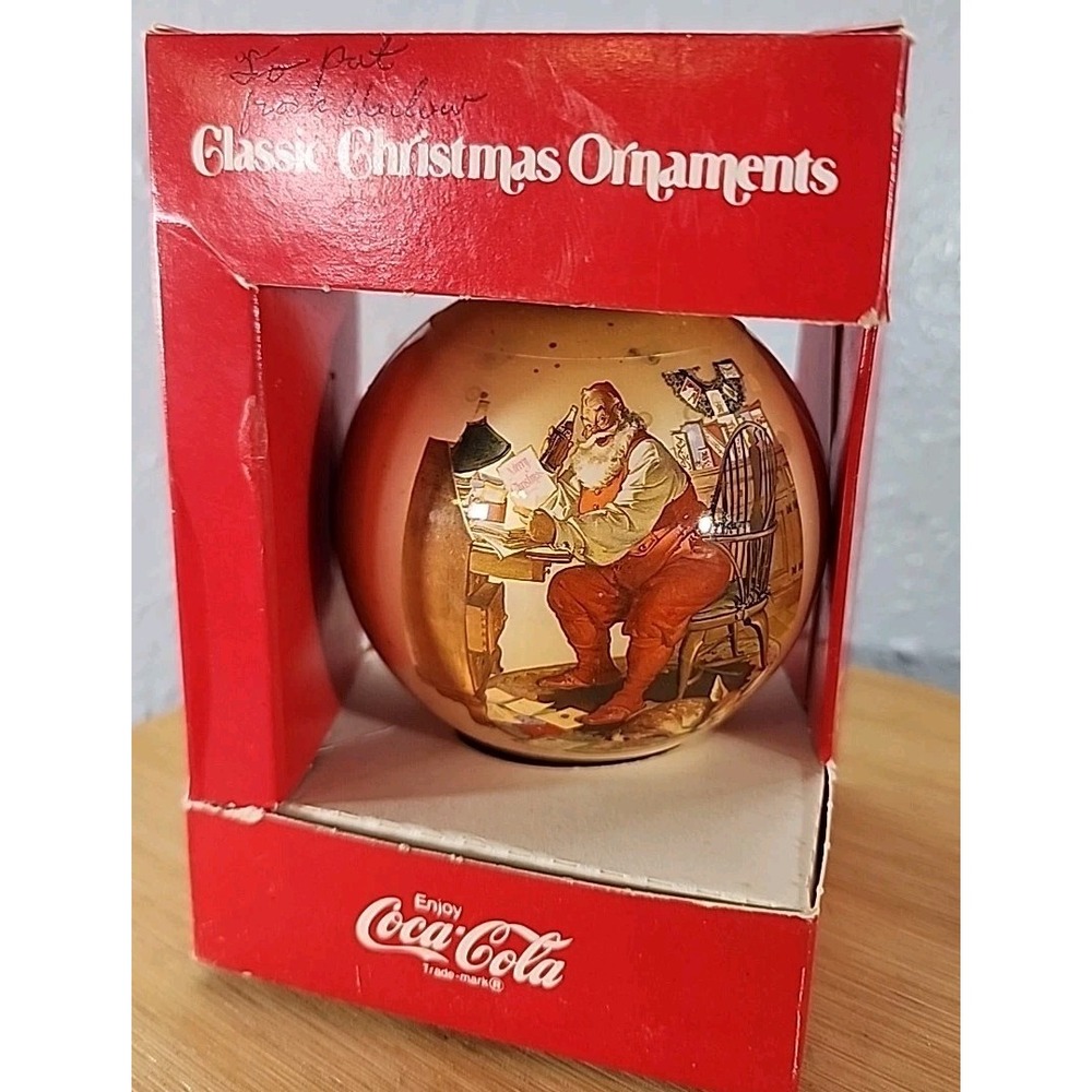Vtg Coca Cola Santa Round Classic Christmas Ornaments by Corning Glass Circa 62